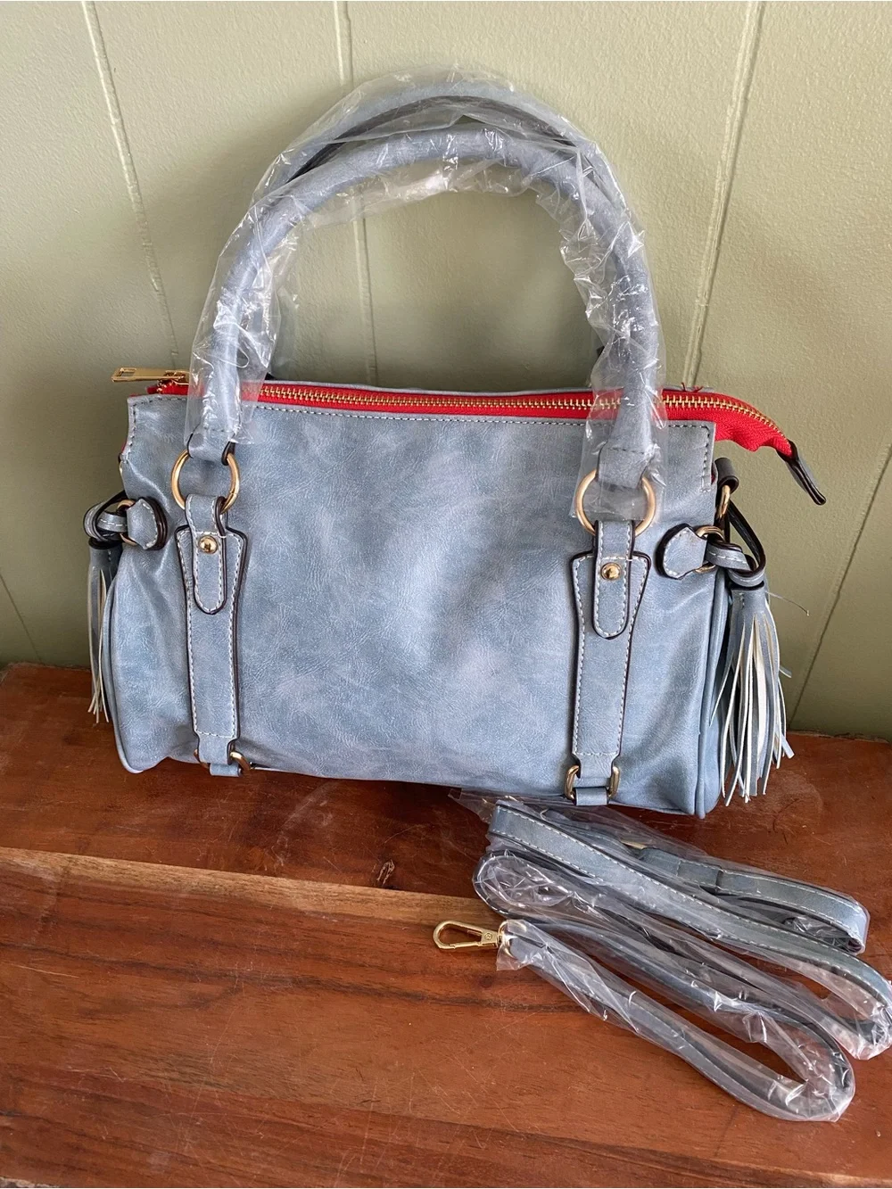 Satchel Handbag with Red Zip NWOT - Picture 2 of 12